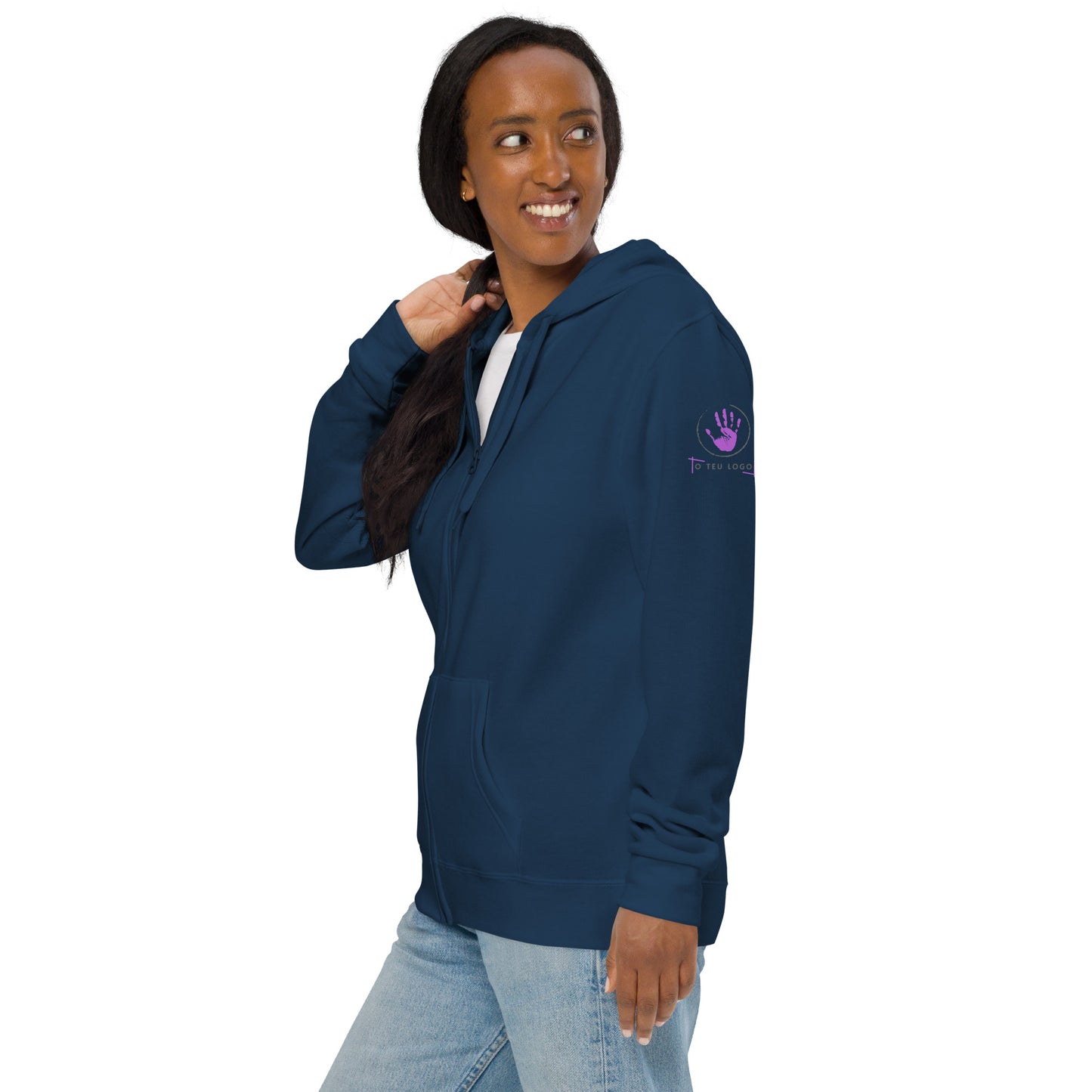 Sweatshirt com capuz e zíper - Personalização na manga esquerda